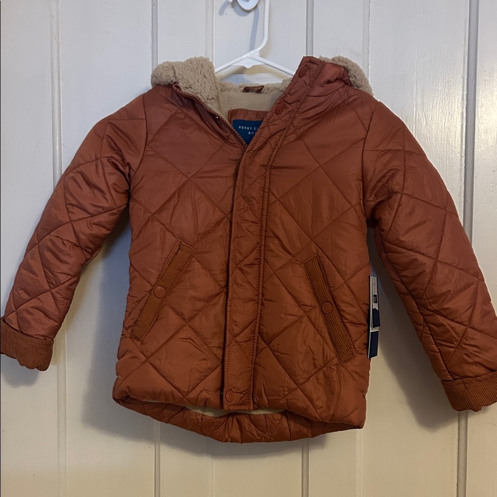 Perry Ellis Kids Quilted Hooded Puffer in Rust